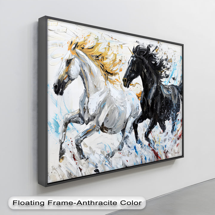 Ethereal Charge – Abstract Black and White Horse Canvas Print