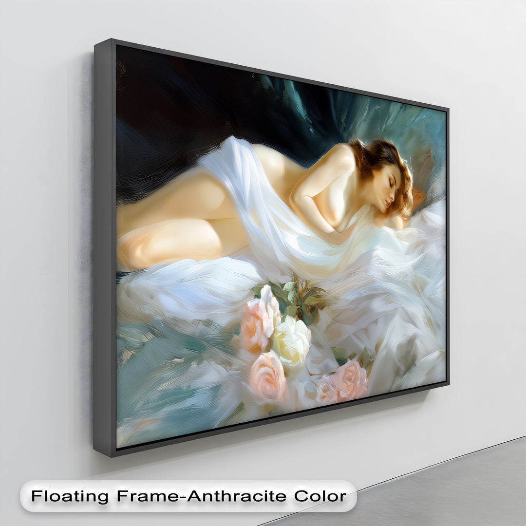 Petal Slumber – Framed Canvas Wall Art | Romantic Nude Canvas Print