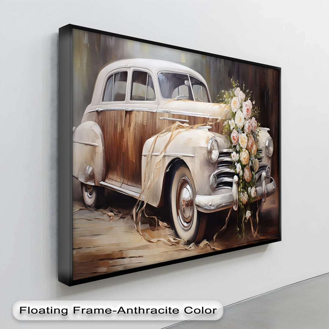 Vintage Wedding Car with Floral Elegance – Car Canvas Print