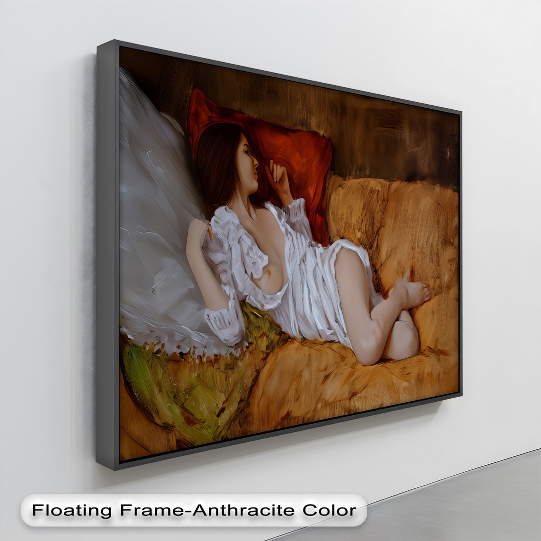Velvet Silence – Reclining Nude Canvas Print | Large Horizontal Wall Art