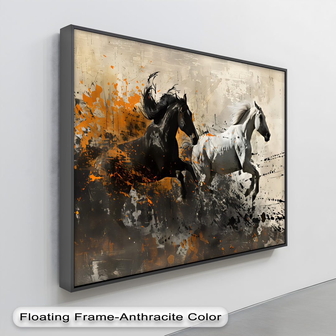 Black and White Horses in Abstract Motion - Horse Canvas Print