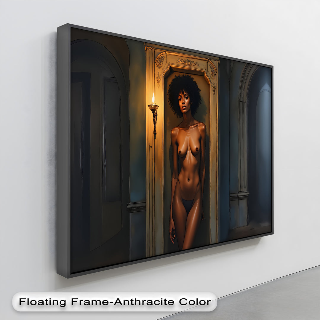 Nocturne Flame – Sensual Erotic Canvas Wall Art | Framed Vertical Artwork
