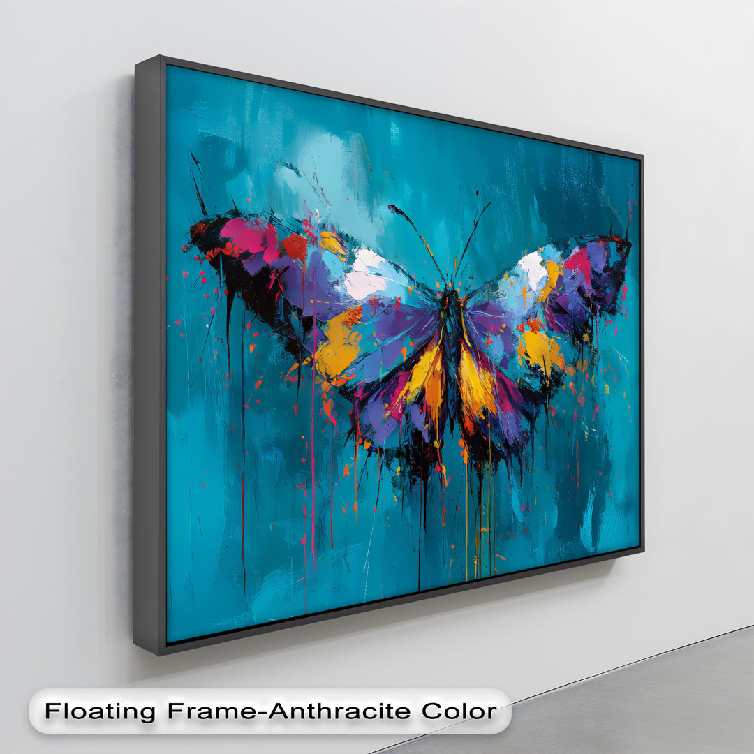 Vibrant Wings – Colorful Butterfly on Teal Abstract Canvas Print