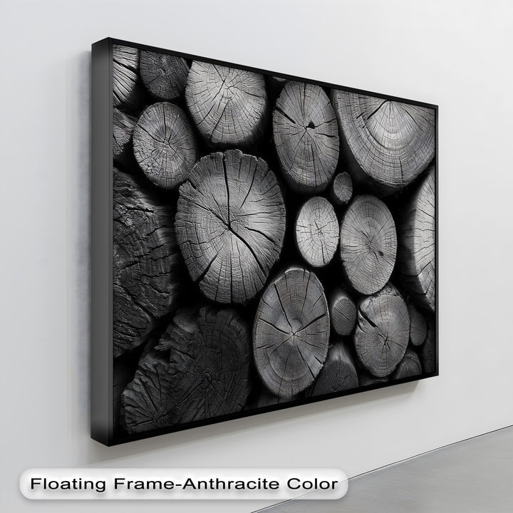 Highlighting the layering effect, this black and white wood log texture canvas print showcases the rustic nature of canvas art prints through its stacked and detailed tree rings.
