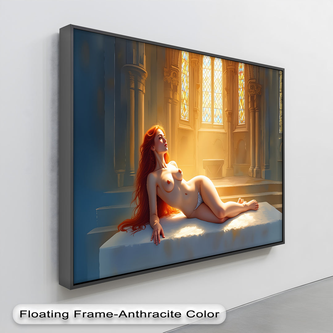 Nude Goddess in Sunlit Cathedral - Erotic Canvas Print | Framed Art