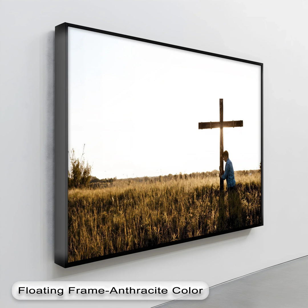 Man Praying by Cross - Jesus Canvas Print
