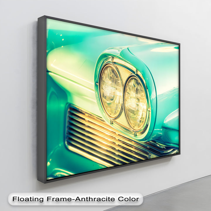 Golden Glow – Close-Up of Classic Car Headlights Canvas Print