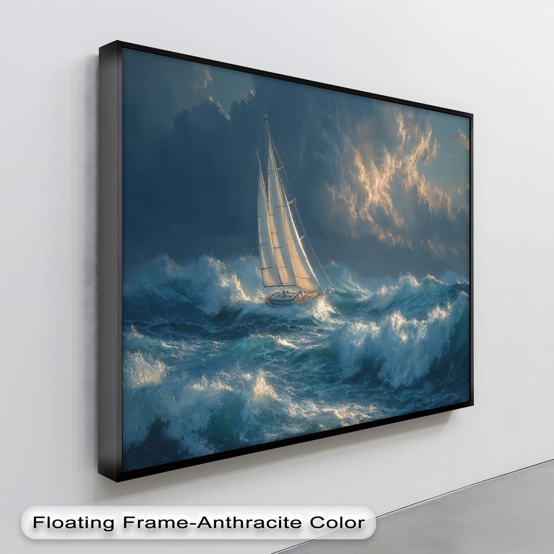 Racing the Storm – Dramatic Ocean Sailboat Scene Canvas Print