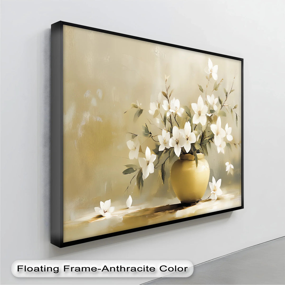 Harmony in Bloom – White Flowers in Golden Vase Canvas Art - MyPhotoStation