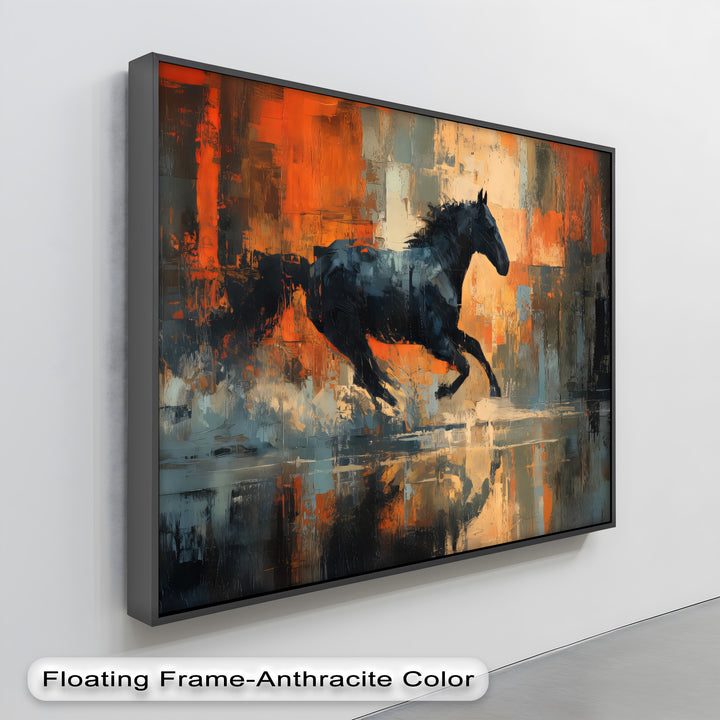 Midnight Momentum – Abstract Running Horse Canvas Print