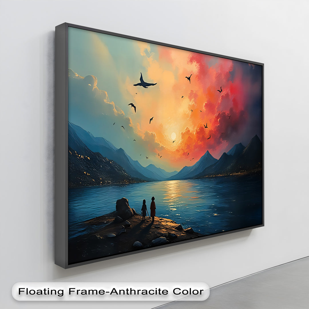 Radiant Sunset Horizon – Lake & Mountain Canvas Wall Art | Framed Art