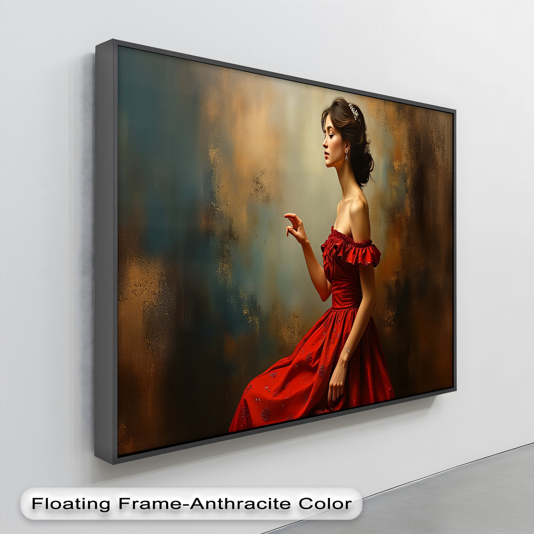 Crimson Elegance – Woman in Red Dress Canvas Wall Art | Framed Art