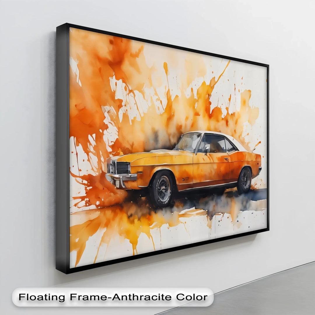 Orange Muscle Car with Paint Splash- Car Canvas Print