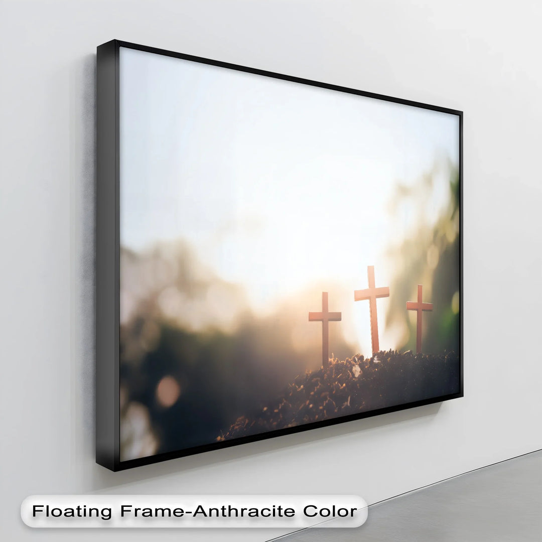 Three Crosses at Dawn – Symbolic Christian Canvas Print