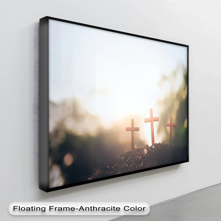 Three Crosses at Dawn – Symbolic Christian Canvas Print