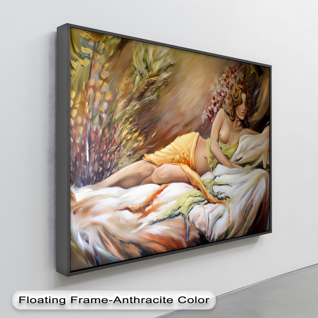 Golden Bloom – Romantic Nude Wall Art | Large Sensual Canvas Print