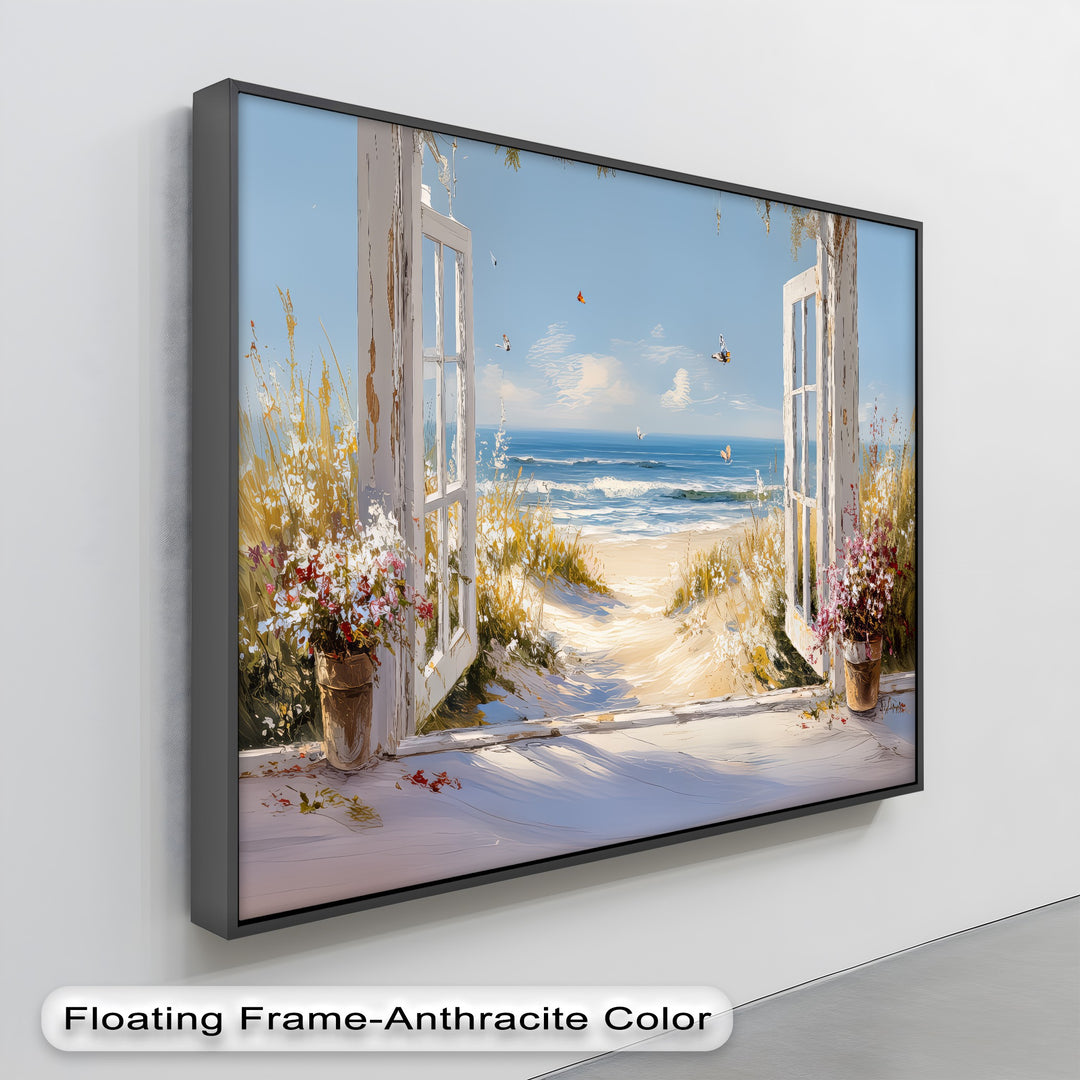Golden Dune Escape – Seaside Window View Canvas Print