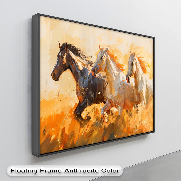 Trio of Galloping Horses in Abstract Firelight - Horse Canvas Print