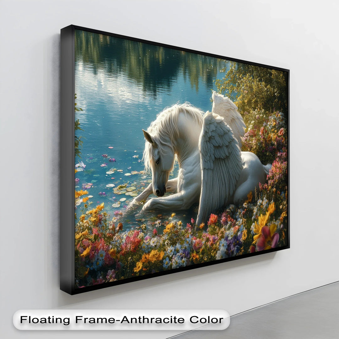 Serene Winged Unicorn by the Water – Fantasy Animal Canvas Print - MyPhotoStation