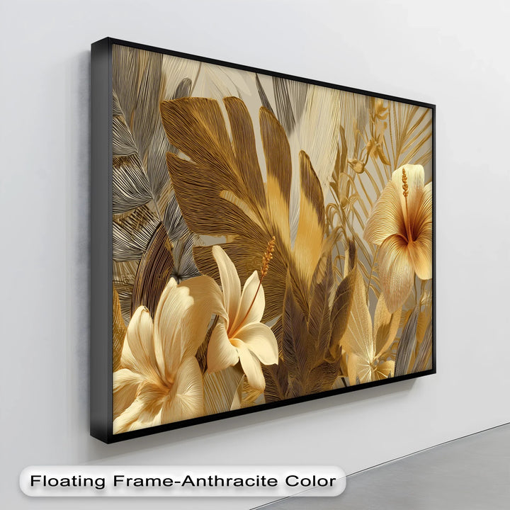 Golden Tropics with Hibiscus and Palm Leaves – Canvas Print - MyPhotoStation