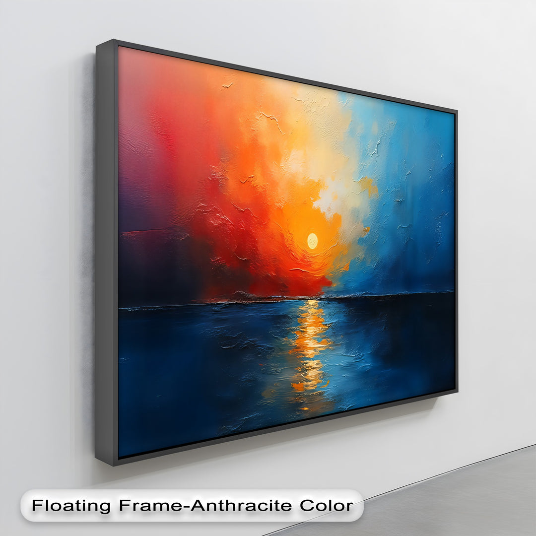 Fiery Horizon – Abstract Sunset Seascape Canvas Wall Art | Framed Art