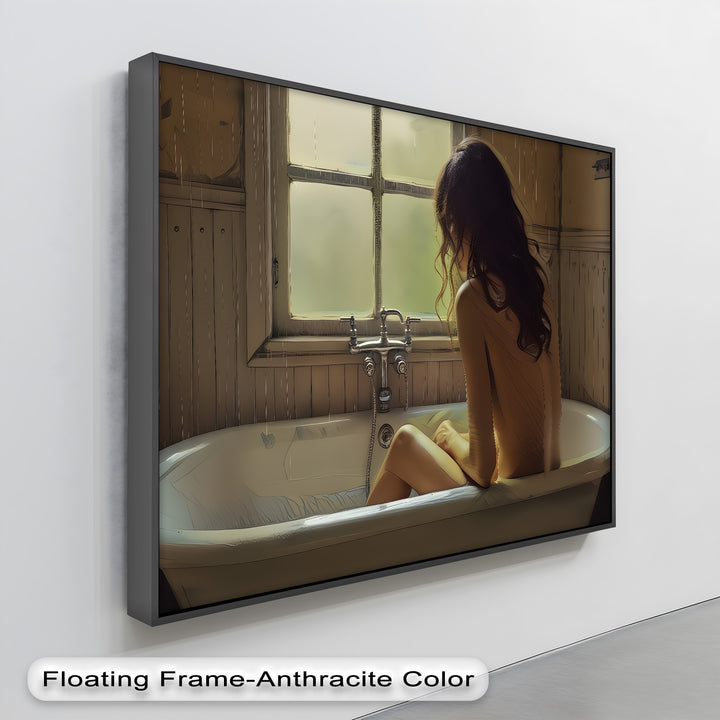 Solitude in the Rain – Erotic Bathtub Canvas Wall Art | Nude Art