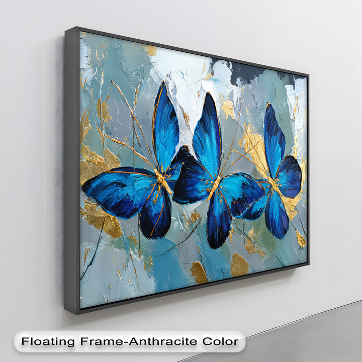 Trio of Radiance – Bold Blue Butterfly Canvas Print