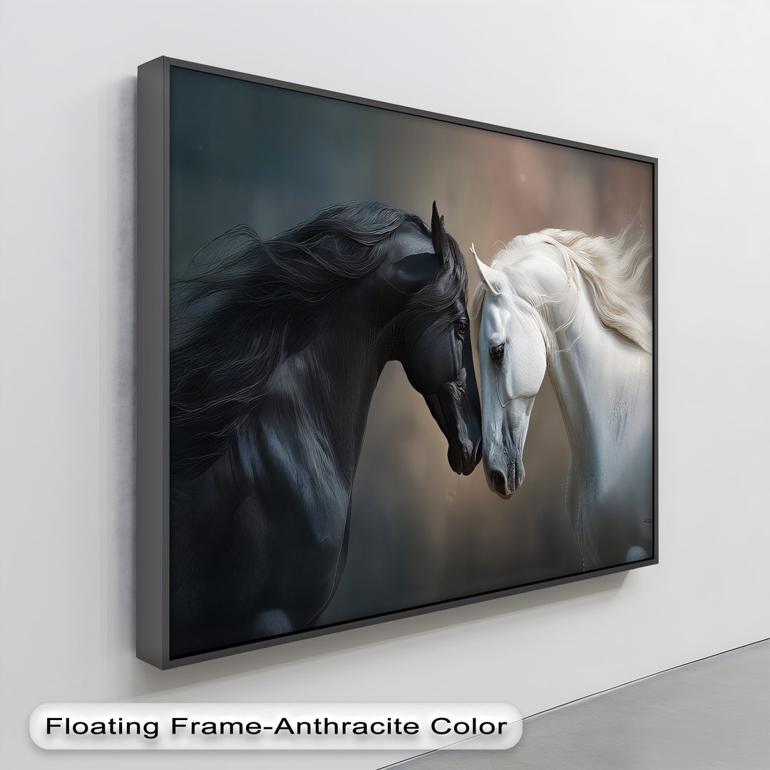 Black and White Horses in Emotional Harmony - Horse Canvas Print