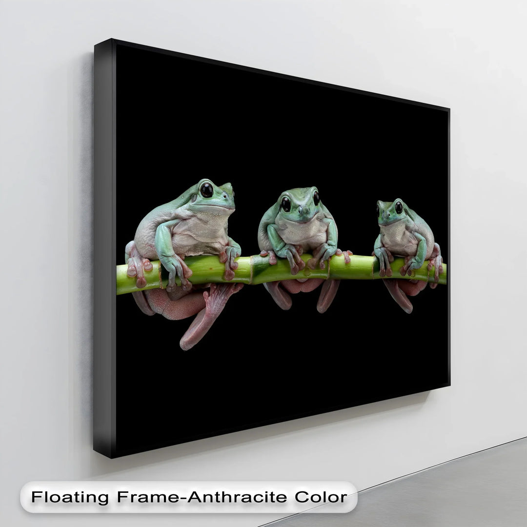 Trio of Tree Frogs on Bamboo – Animal Canvas Print - MyPhotoStation