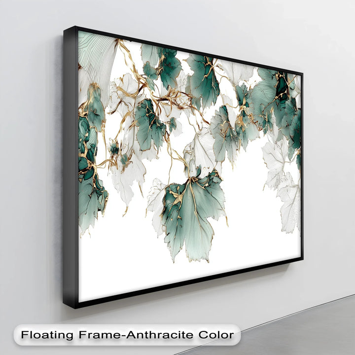 Golden Veins & Teal Leaves – Canvas Print - MyPhotoStation