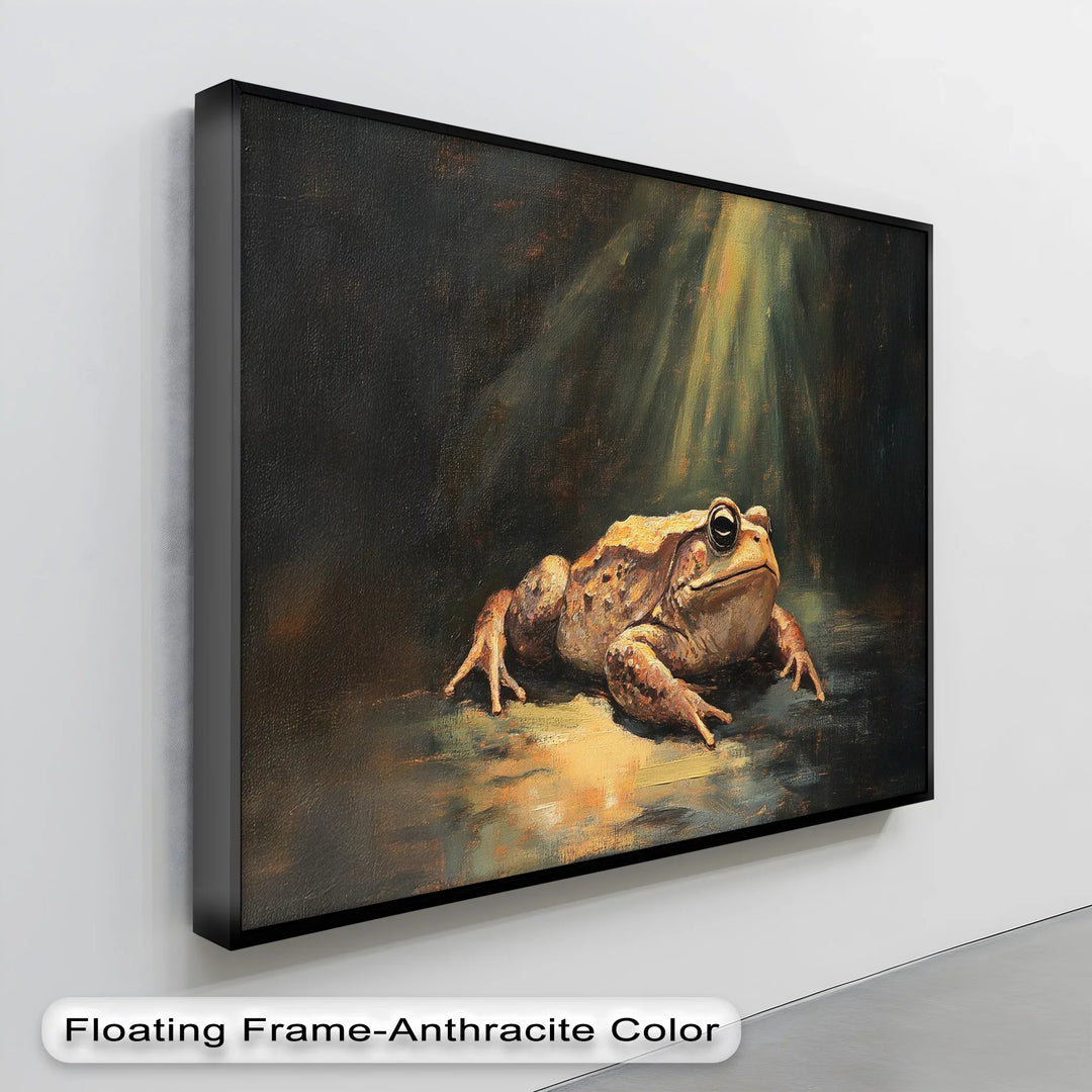Enlightened Watcher – Dramatic Frog Under Spotlight Canvas Print - MyPhotoStation