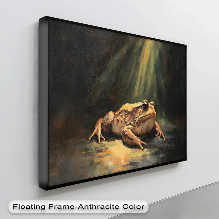 Enlightened Watcher – Dramatic Frog Under Spotlight Canvas Print - MyPhotoStation