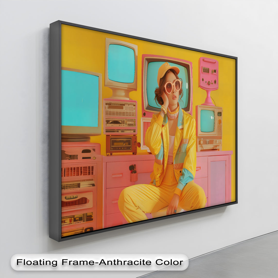 Neon Daydream – Retro Girl with Vintage Tech Canvas Print