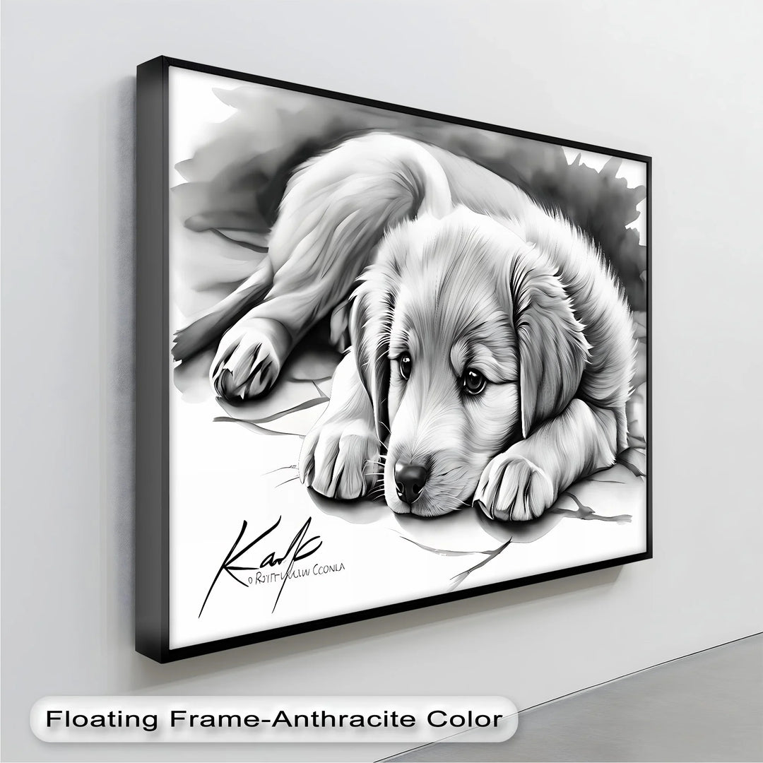 Gentle Gaze – Sad-Eyed Puppy in Black & White Canvas Print - MyPhotoStation