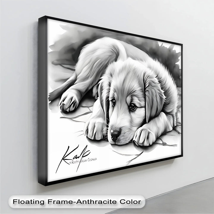 Gentle Gaze – Sad-Eyed Puppy in Black & White Canvas Print - MyPhotoStation