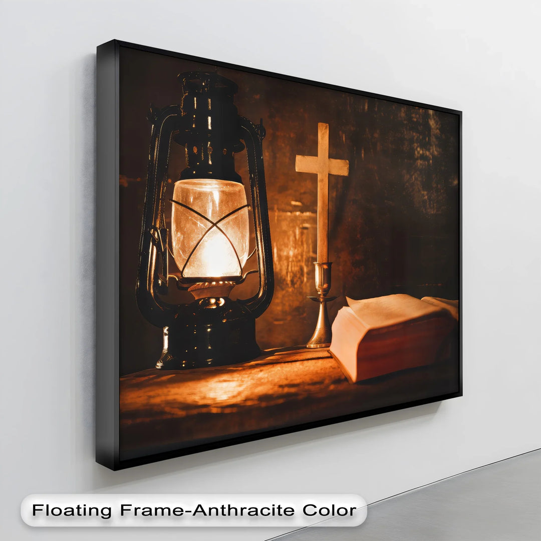 Guiding Light of Faith – Christian Lantern and Bible Canvas Print