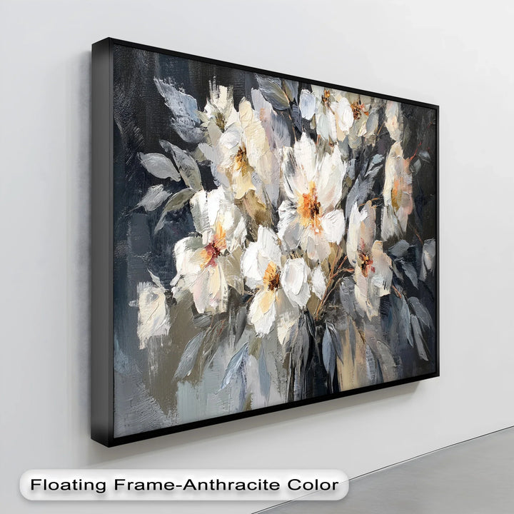 Ivory Petals in Shadow – Textured Floral Canvas Print - MyPhotoStation
