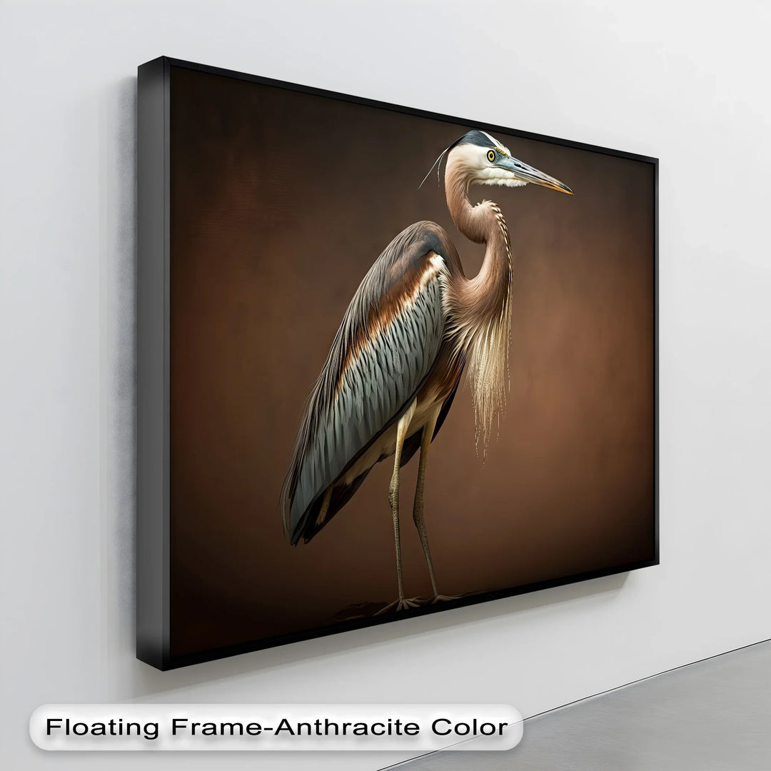 Elegant Heron on Earth Tones – Bird Portrait Canvas Print - MyPhotoStation