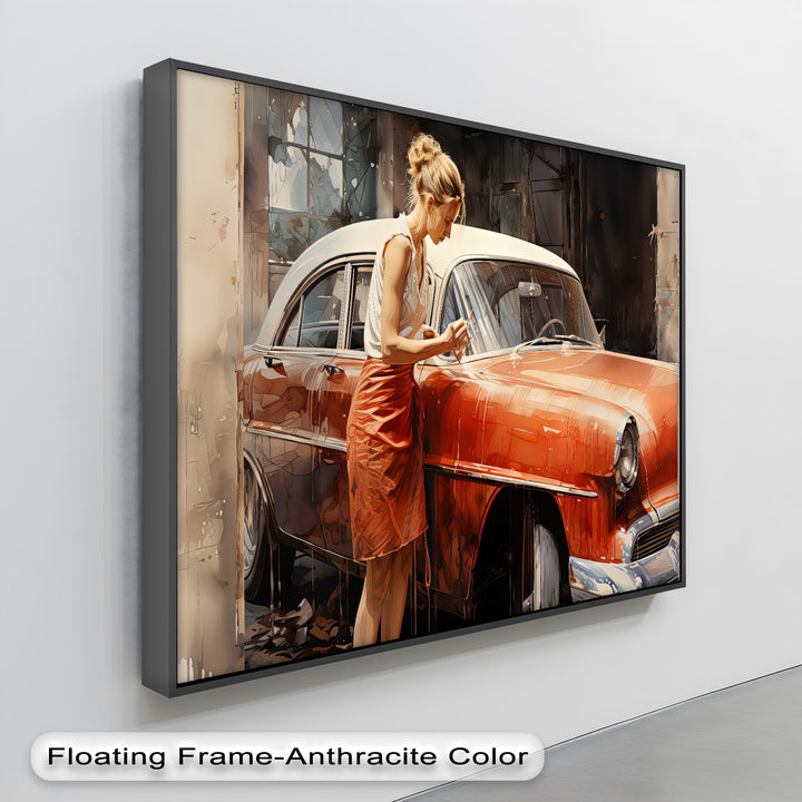 Timeless Connection – Retro Woman with Classic Car Canvas Print