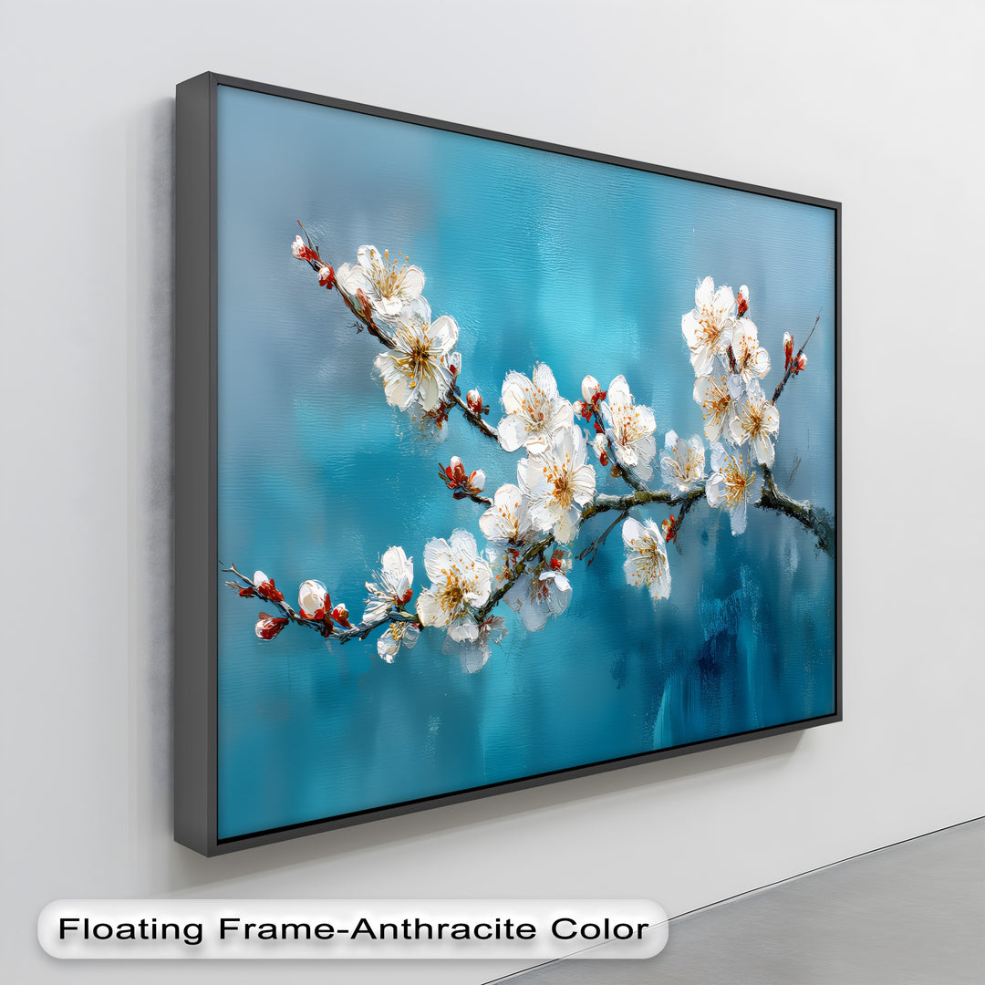 Blossom Serenity – White Cherry Blooms on Blue Canvas Print