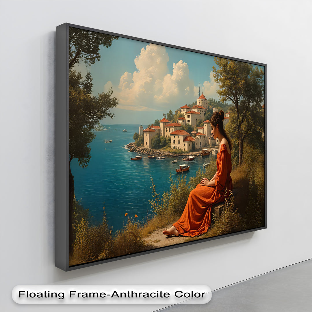 Mediterranean Muse – Seaside Village Canvas Wall Art | Large Canvas Art
