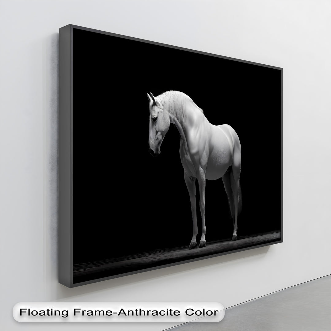 White Horse on Black Background Minimalist - Horse Canvas Print