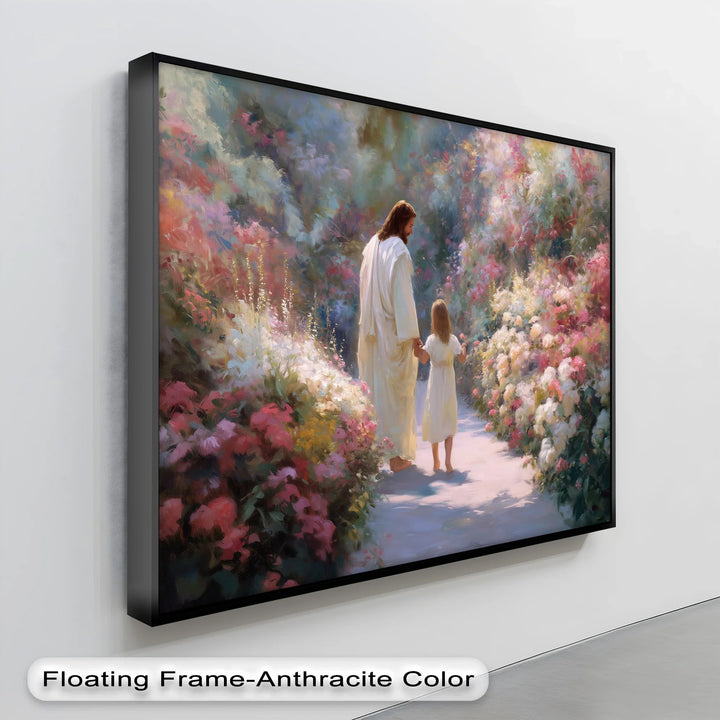 Guided in Grace – Jesus and Child in Garden Path Canvas Print - MyPhotoStation