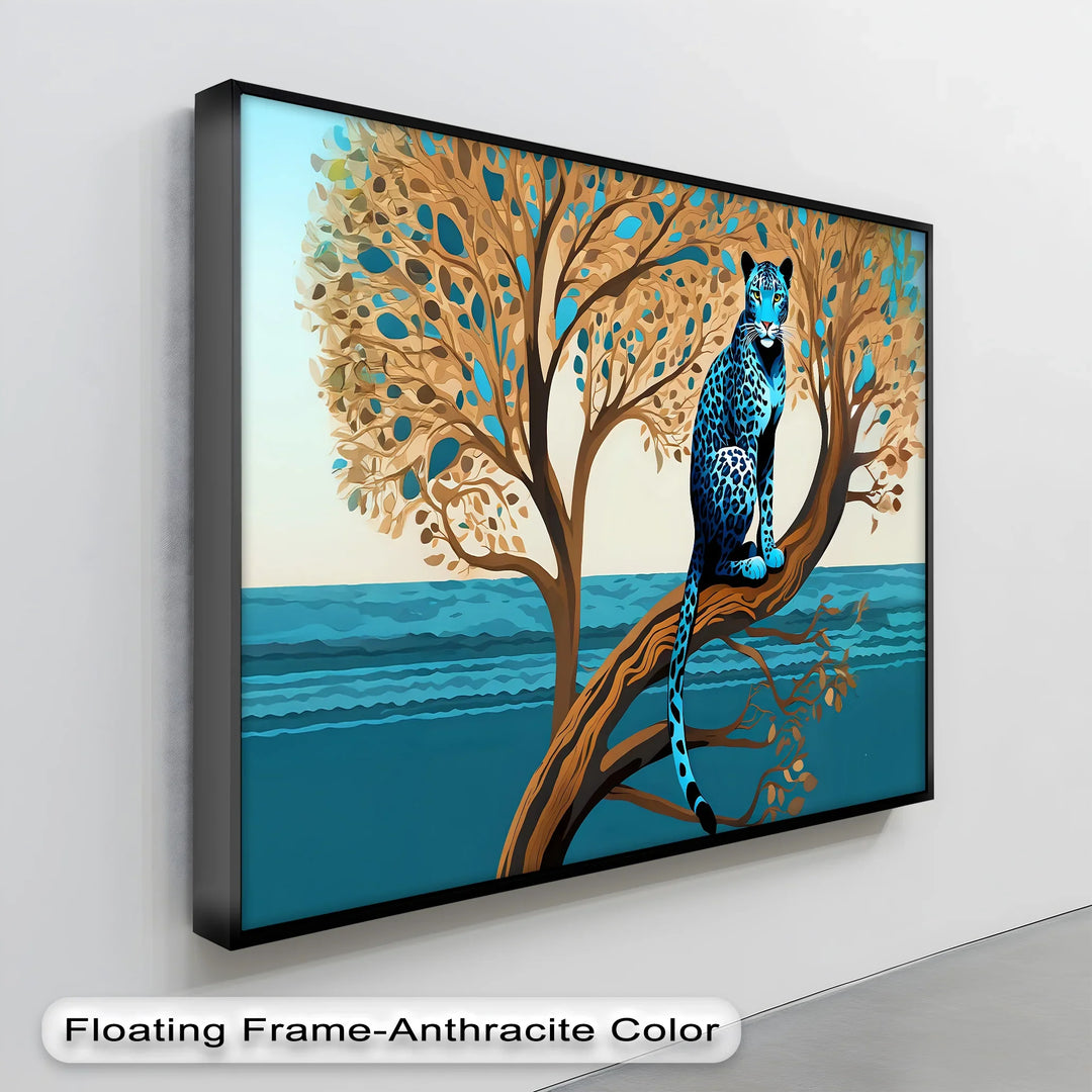Blue Leopard in Tranquil Tree – Modern Jungle Animal Canvas Print - MyPhotoStation