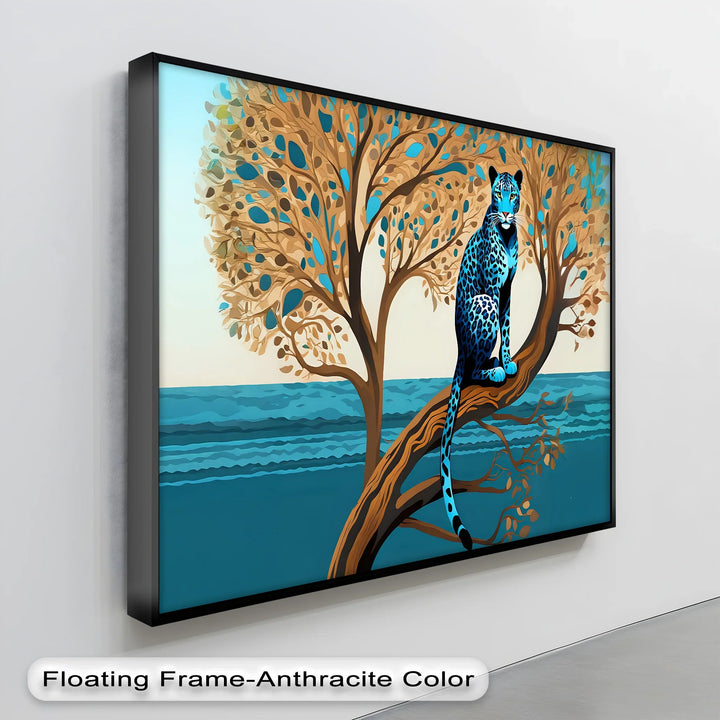 Blue Leopard in Tranquil Tree – Modern Jungle Animal Canvas Print - MyPhotoStation