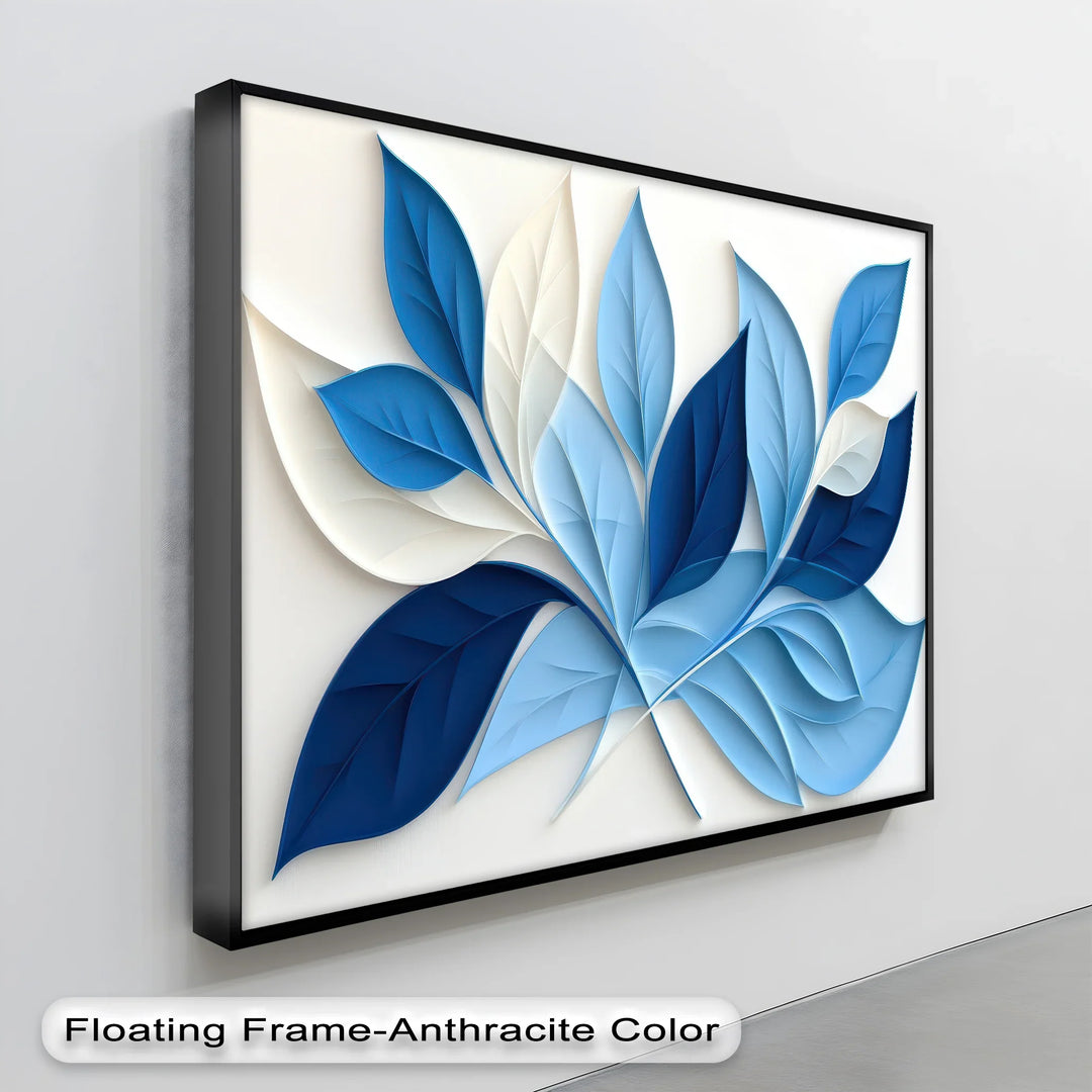 Blue Botanical Harmony – Minimalist Leaf Pattern Canvas Print - MyPhotoStation