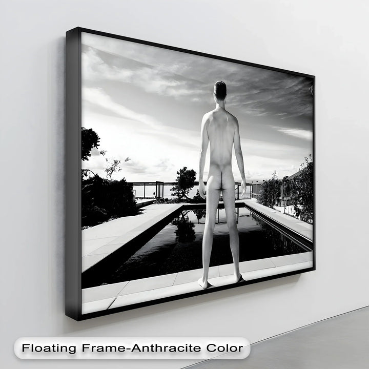 Stillness Before the Dive – Black and White Male Nude Canvas Print - MyPhotoStation