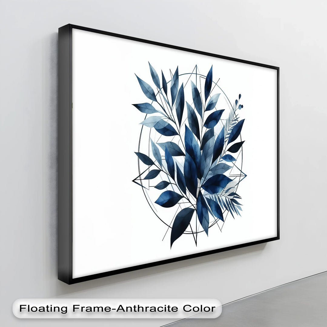 Geometric Botanical Harmony – Blue Leaf Canvas Print - MyPhotoStation