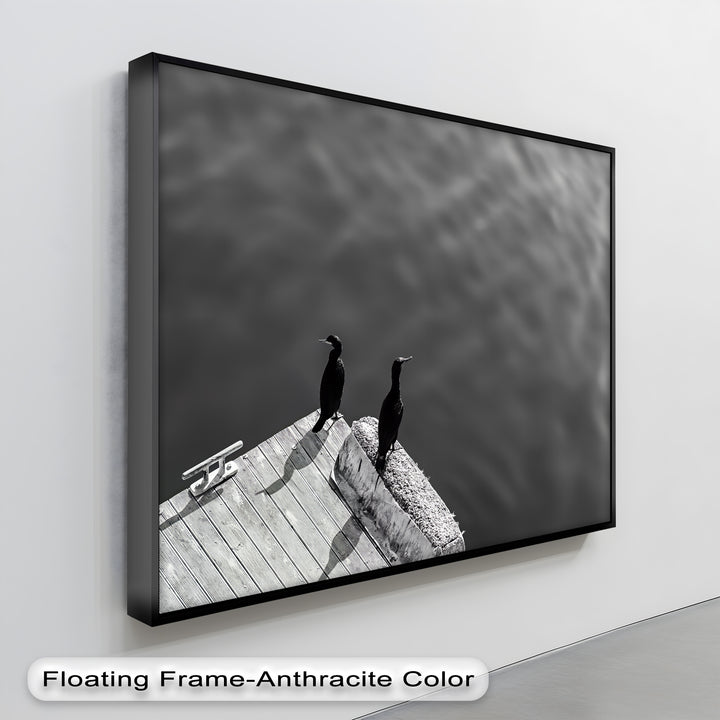 Twin Watchers – Minimalist Black and White Seabird Canvas Print