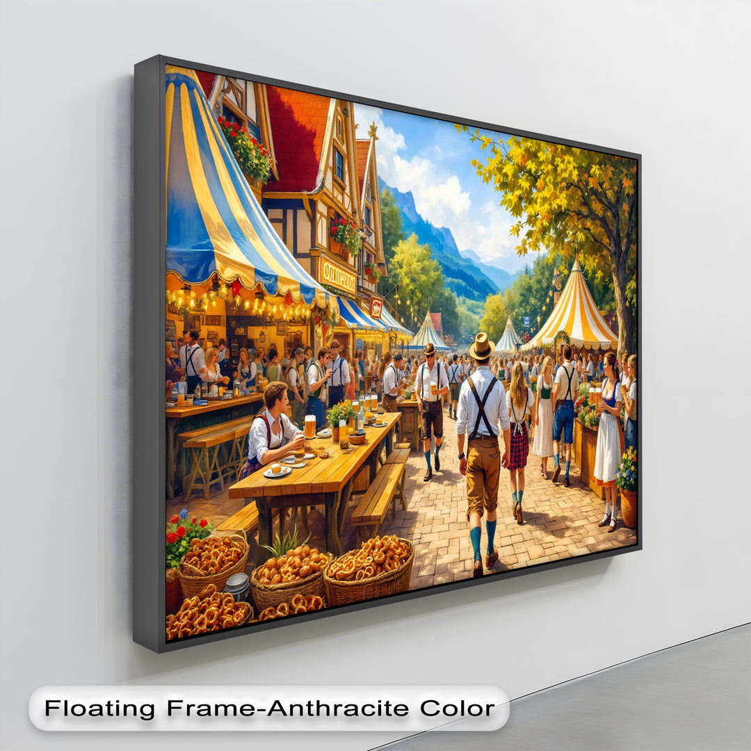 Bavarian Oktoberfest Street Scene – Beer Festival Canvas Wall Art | Canvas Art